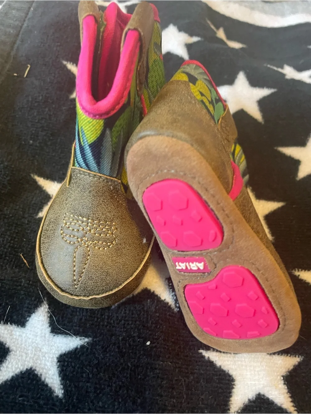 Ariat Brown Faux-Leather & Pink Floral Pull-On Baby boots
